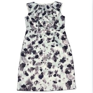 NWT Ann Taylor 2 Abstract Floral Sheath Dress Ivory Purple Darting Sleeveless